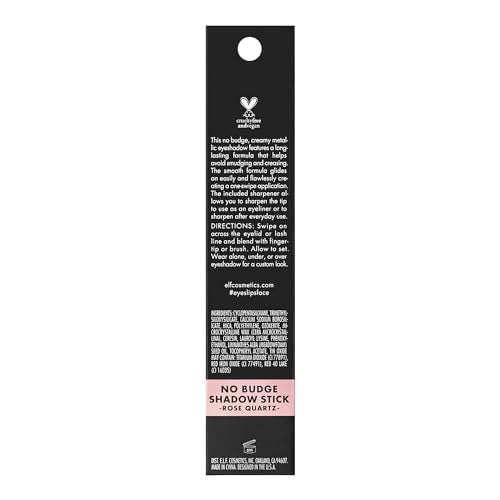 e.l.f. No Budge Shadow Stick, Long-Lasting Cream Eyeshadow Stick For High-Pigment, Metallic Color, Vegan & Cruelty-Free, Rose Quartz