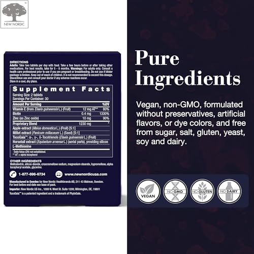 NEW NORDIC Hair GRO, Hair Growth Supplement, Biotin & Palm Fruit Extract Tocotrienols for Natural Regrowth, 60 Count (Pack of 1)