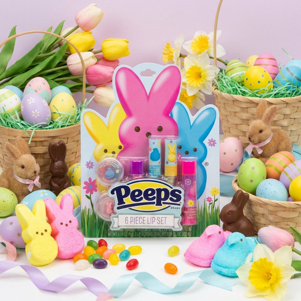 PEEPS Brand, Set of 6 Piece Lip Balm, Glitter Lip Gloss and Solid Lip Gloss