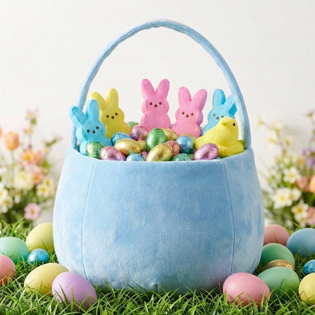 Peeps Light Blue Bunny Plush Easter Egg Hunt Basket
