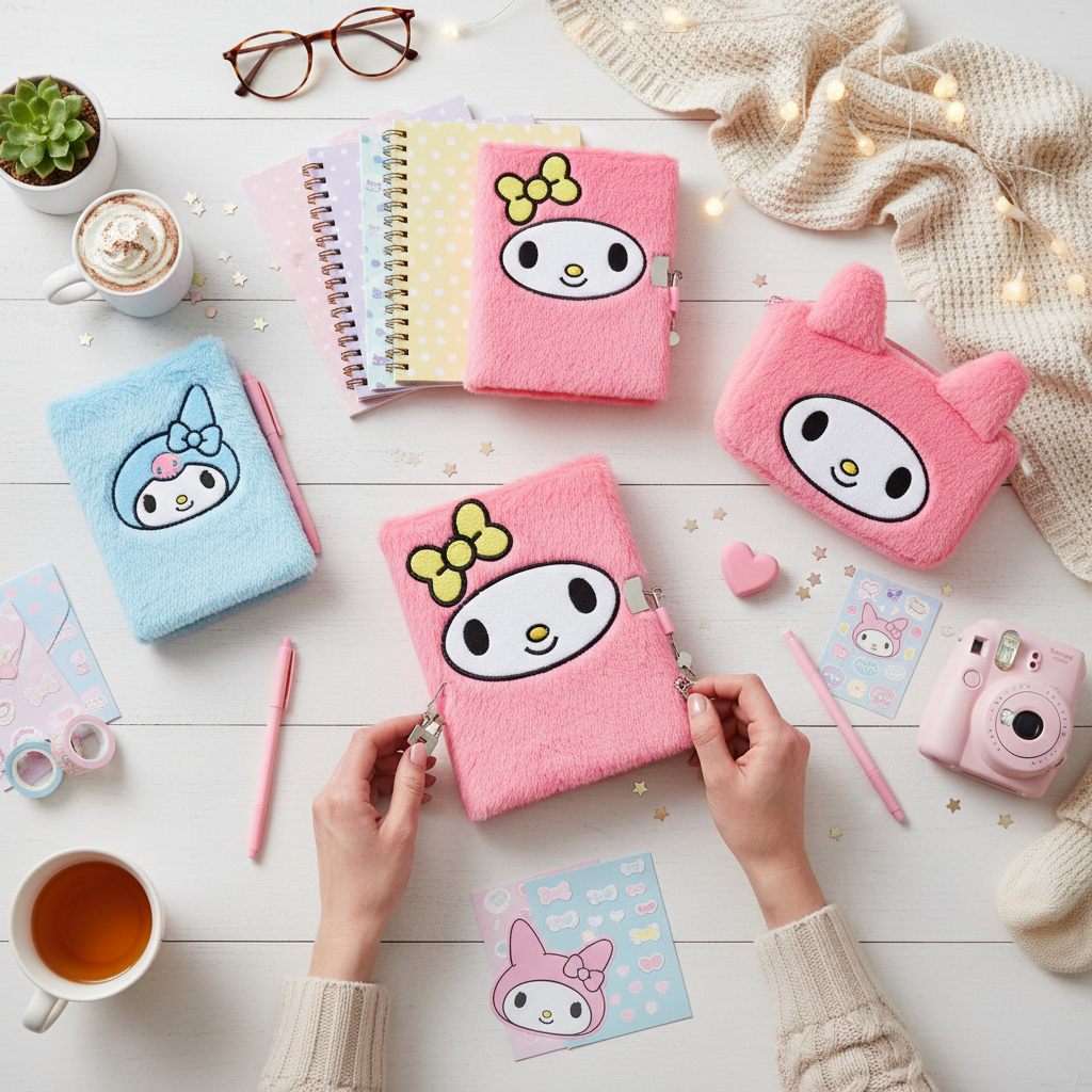 Sanrio My Melody Pink Fuzzy Plush Diary Journal Secret Lock & Key New Sealed