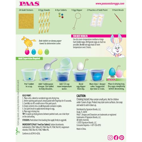 PAAS Golden Shimmer Egg Decorating Kit – Add a Shiny Gold Touch to Your Easter Eggs with 24 Gold Stickers and 2 Pouches of Gold Paint