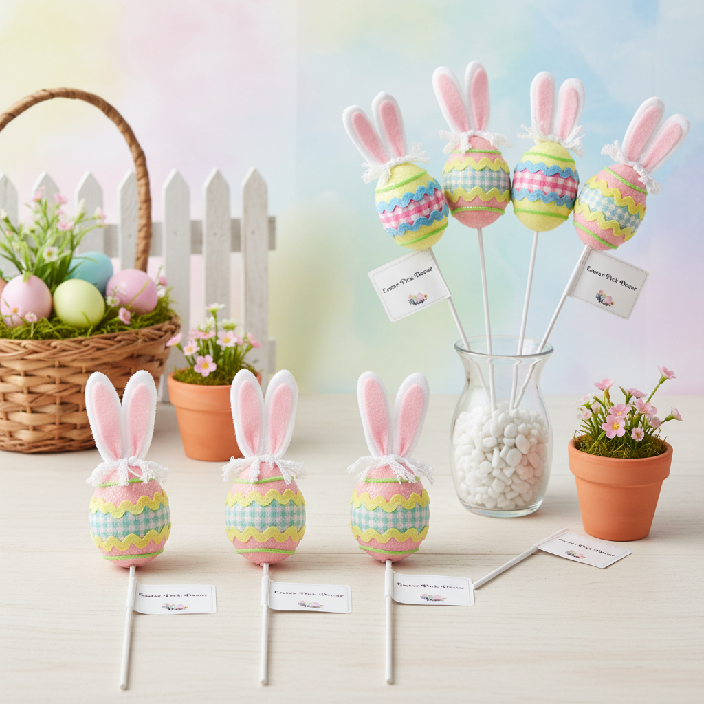 4 Pack 16 Inch Easter Bunny Egg Floral Picks Pastel Glitter Decorative Stems
