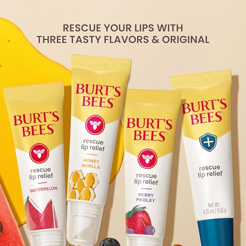Burt's Bees Rescue Lip Relief, Honey Vanilla, Hydrating Lip Balm for Dry Cracked Lips, with Responsbily Sourced Beeswax and Shea Butter, 100% Natural Origin, 1 Squeezy Tube, 0.35oz