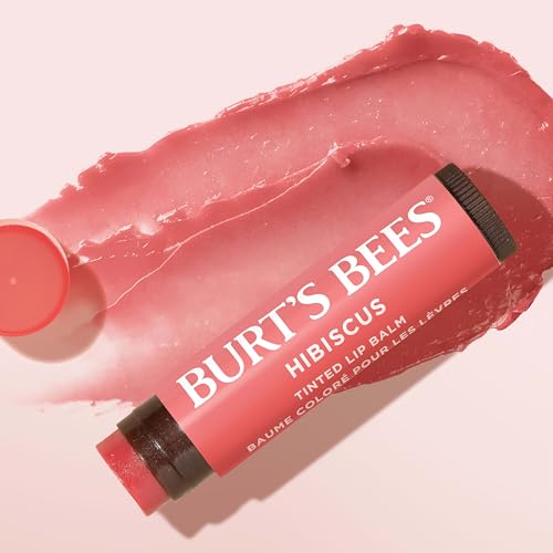 Burt's Bees Lip Tint Balm, Long Lasting 2 in 1 Duo Tinted Balm Formula, Color Infused with Hydrating Shea Butter for a Natural Looking Buildable Finish, Hibiscus, 1 Tube