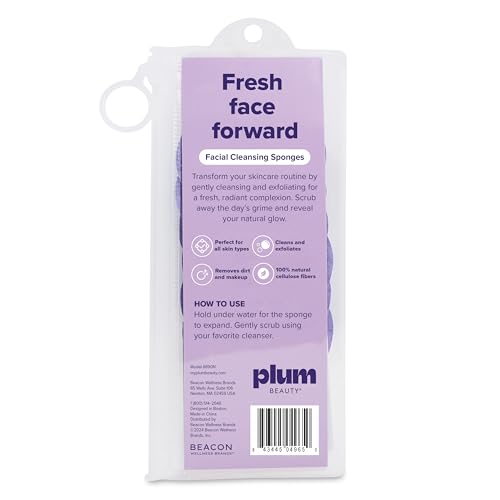 Plum Beauty Facial Cleansing Sponges 6 Count - Soft Exfoliating Face Wash Tools