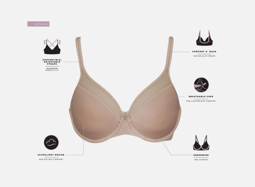 Women's Bali 3439 One Smooth U Ultra Lite Neckline Bra (Black 36DD) NWOT