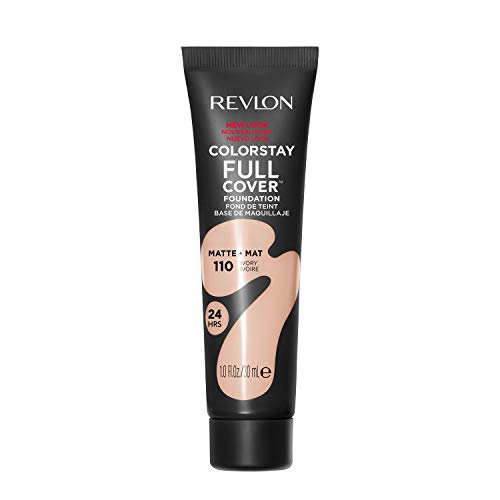 Revlon ColorStay Full Cover Longwear Matte Foundation, Heat & Sweat Resistant Lightweight Face Makeup, Ivory (110), 1.0 oz