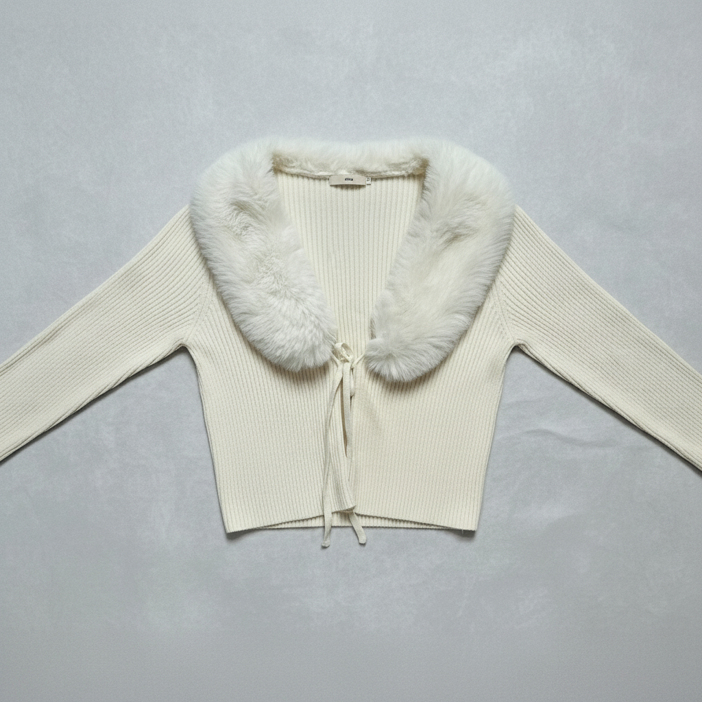 Draper James XS Cream Ribbed Sweater Removable Collar Tie Front Pullover NWOT