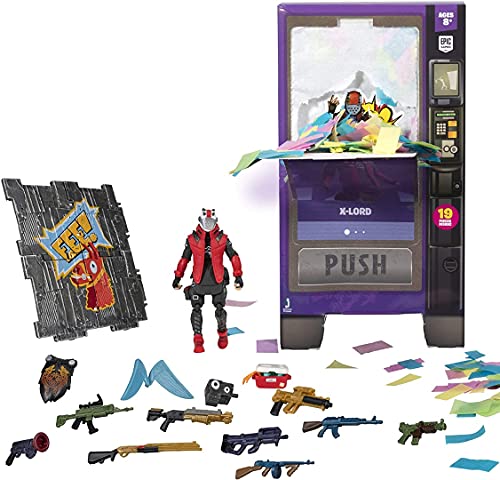 FORTNITE Vending Machine, Features 4 Inch X-Lord Action Figure, Includes 9 Weapons, 4 Back Bling, and 4 Building Material Pieces