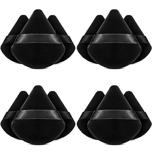 Triangle Powder Puff, 12 Black Makeup Puffs, Makeup Powder Puffs for face powder, Setting Powder Puff for Loose Powder and Cosmetic Foundation, Eyelash brush & Eyebrow brush as Add-on