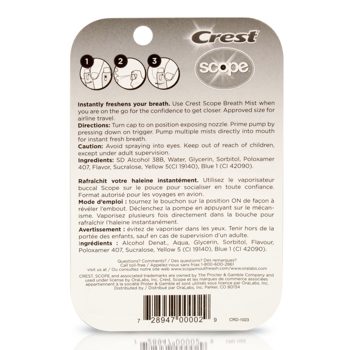 Crest Scope Long Lasting Mint Breath Mist, 0.24 fl oz, 2 ct