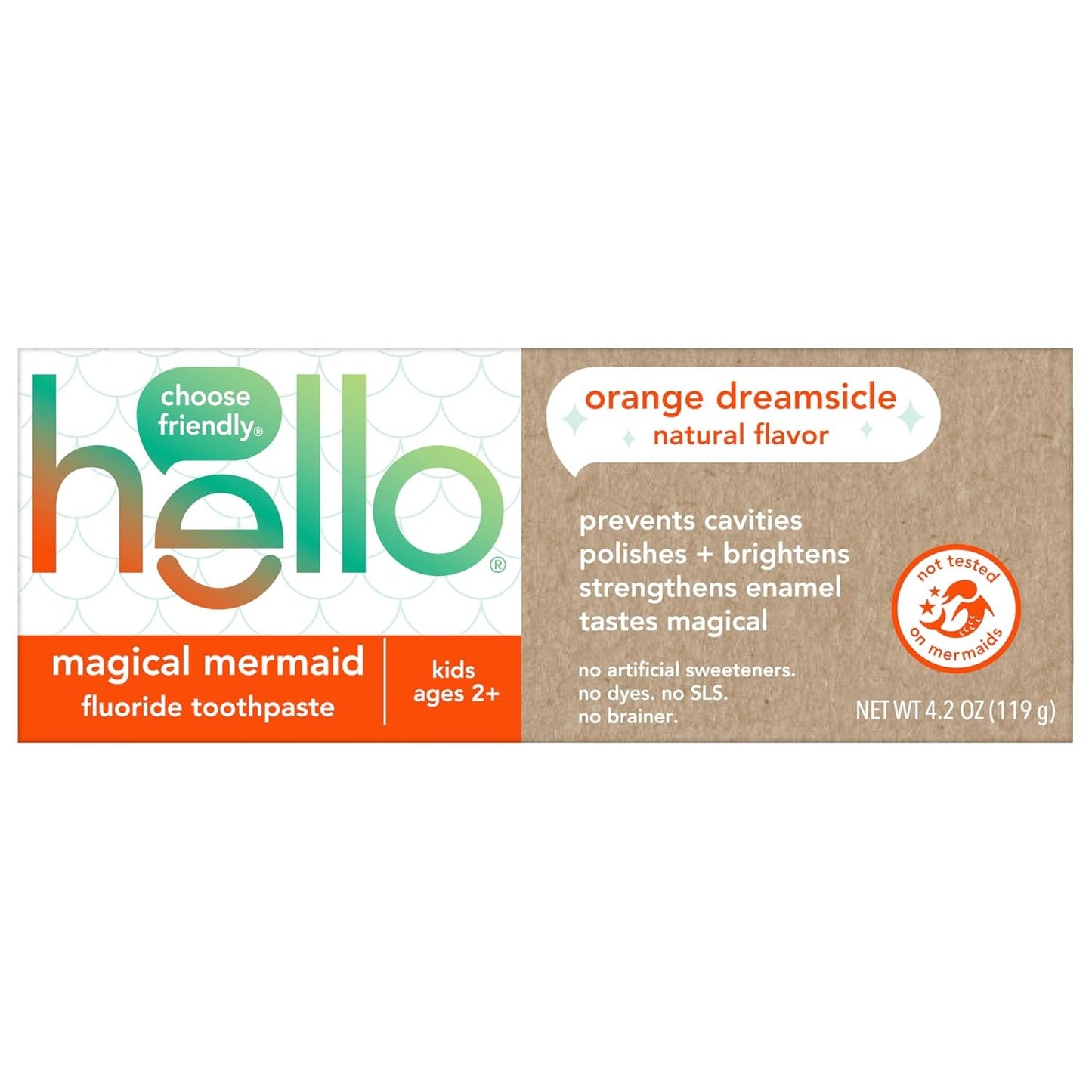 Hello Magical Mermaid Kids Toothpaste With Fluoride, Orange, 4.2 OZ