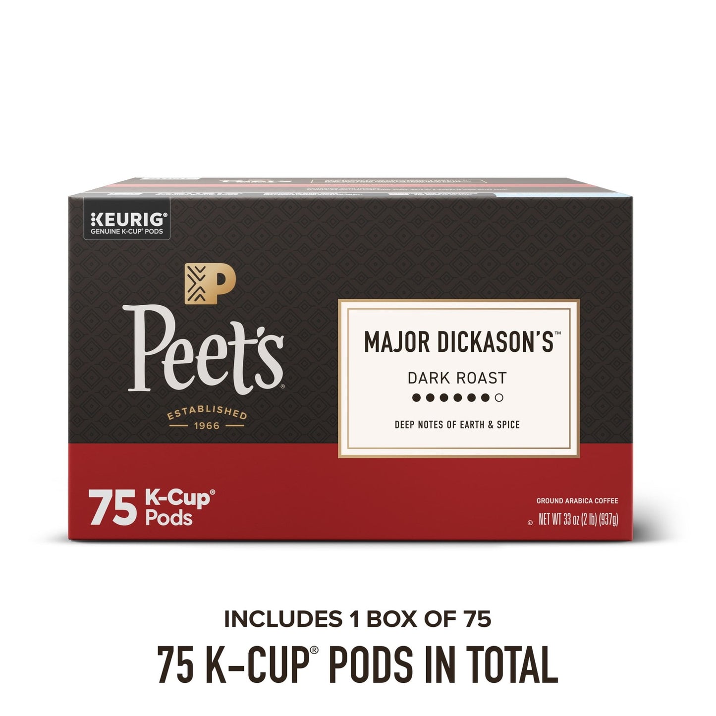 Peet's Coffee Major Dickason's Blend Premium Dark Roast K-Cup Coffee Pods, 75 Ct