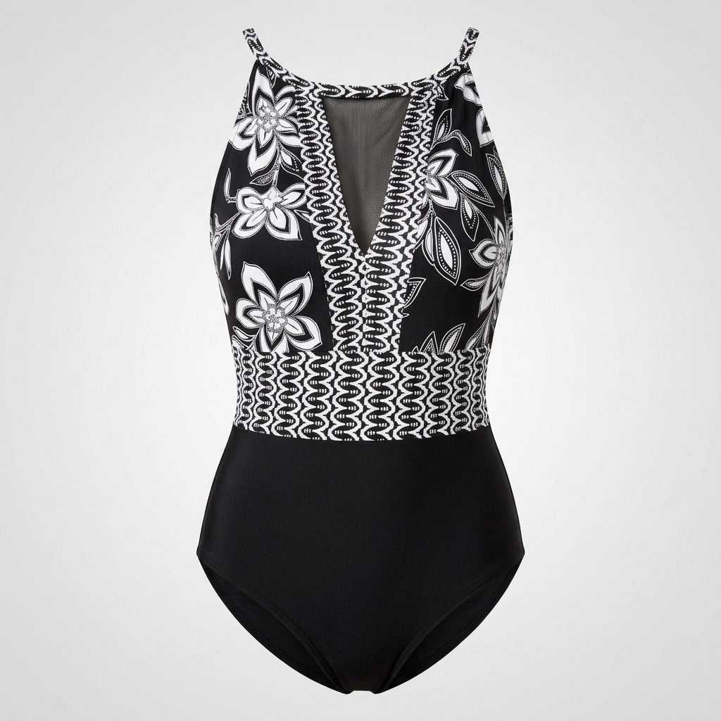 Swim Solutions Women's Size 16 Black High Neck Tummy Control One Piece Swimsuit