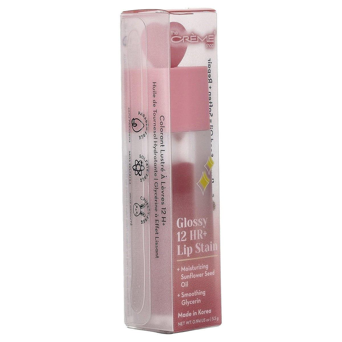 The Creme Shop Glossy 12 HR+ Lip Stain, Smitten, 0.194 oz (5.5 g)