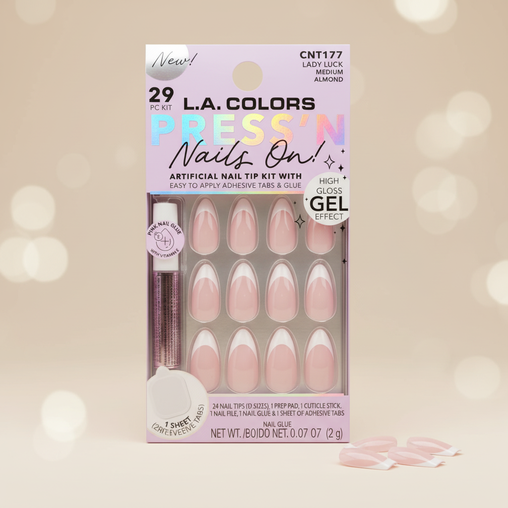 L.A. Colors Lady Luck Press On Nails Medium Almond Gel High Gloss CNT177 29pc