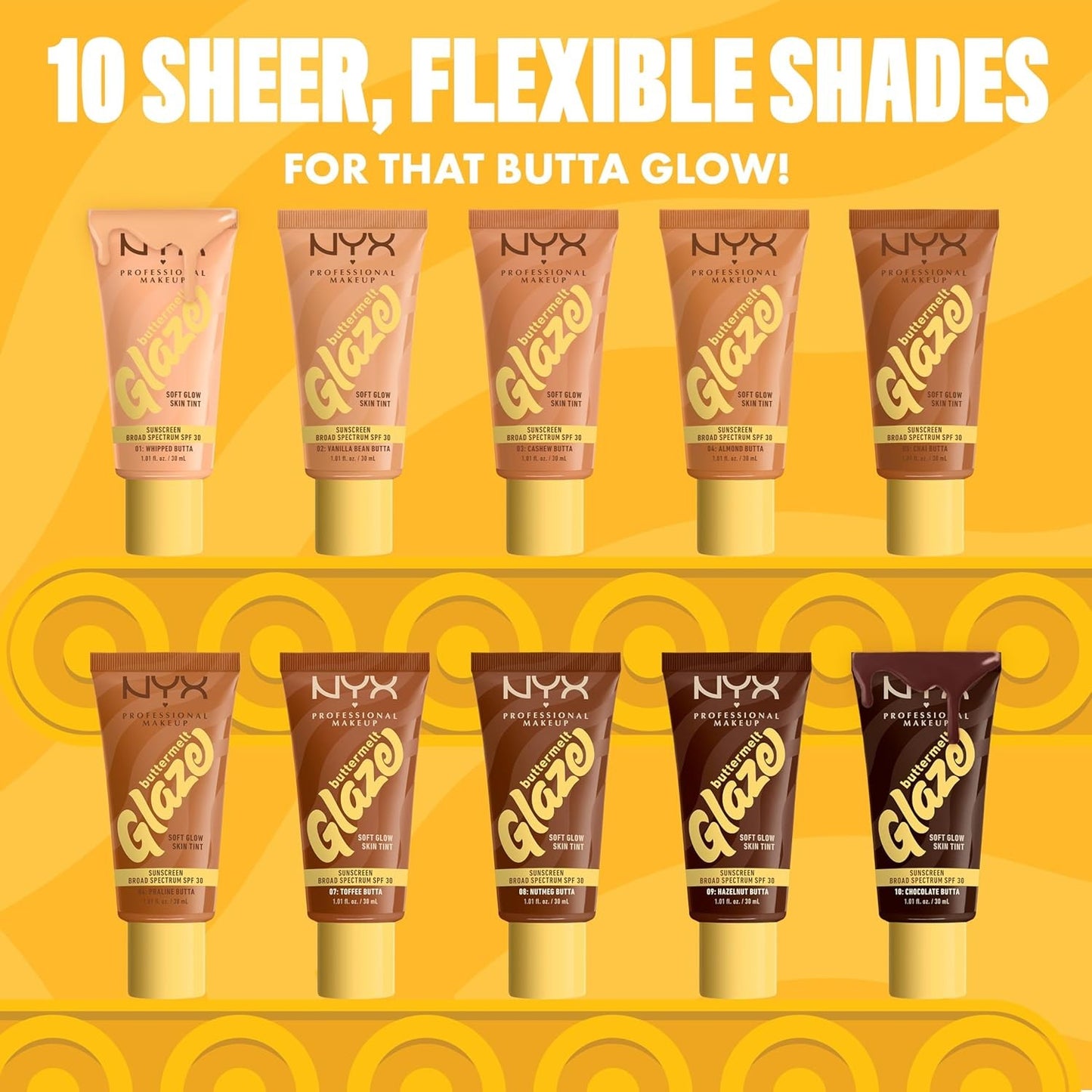 NYX PROFESSIONAL MAKEUP Buttermelt Glaze Soft Glow Skin Tint SPF 30 Up To 12HR Wear 04 Almond Butta