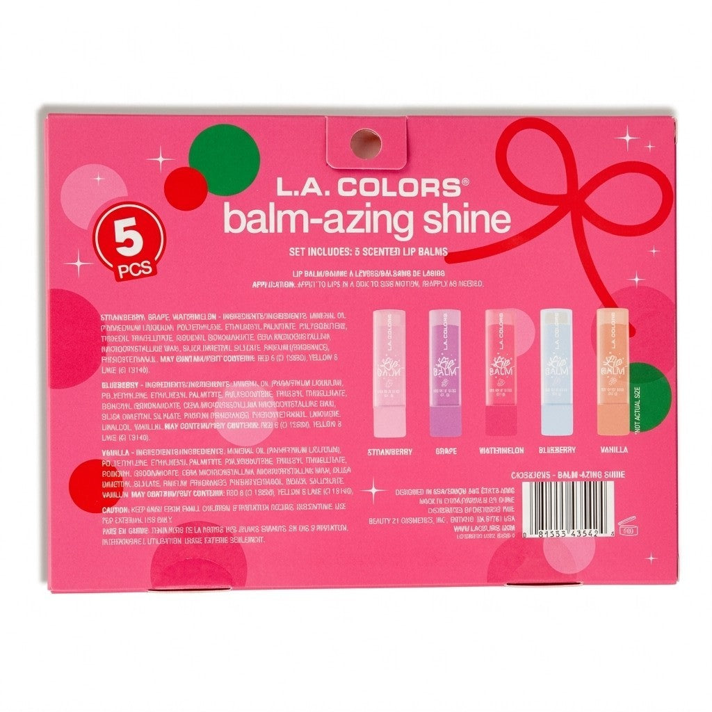 LA Colors Balm-Azing 5pc Lip Balm Set Scented Moisturizing Shine Gloss 0.13oz