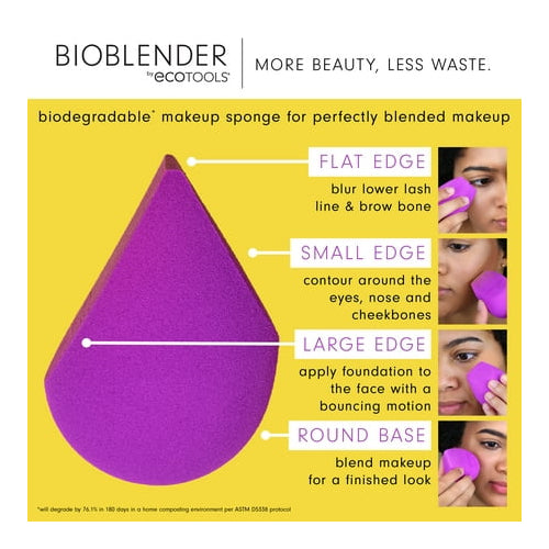 EcoTools Bioblender, Clean Beauty Makeup Blending Sponge, Cruelty Free and Vegan, Purple, 1 Count