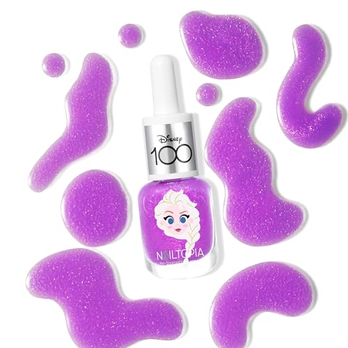 Nailtopia Bio-Sourced Chip Free Nail Lacquer Disney Collection Elsa - Superfood-Infused Polish - Chip Resistant Formula - Quick-Dry, Long Lasting Wear - Pink-Purple Glitter - 0.169 oz