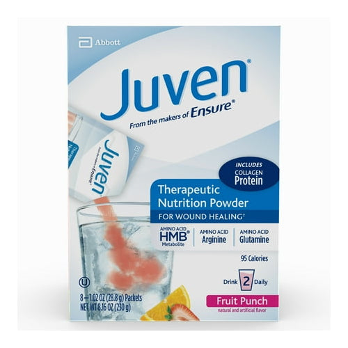 Juven Therapeutic Nutrition Drink Mix Powder for Wound Healing Support, Includes Collagen Protein, Fruit Punch, 8 Count