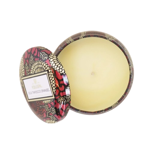 Voluspa Goji Tarocco Orange Candle | Mini Tin | 4 Oz. | 25 Hour Burn Time | Vegan | Coconut Wax and Natural Wicks for a Cleaner Burn