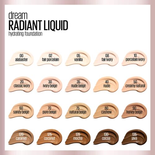 Maybelline Dream Radiant Liquid Foundation Makeup, 125 Coconut, 1 fl oz