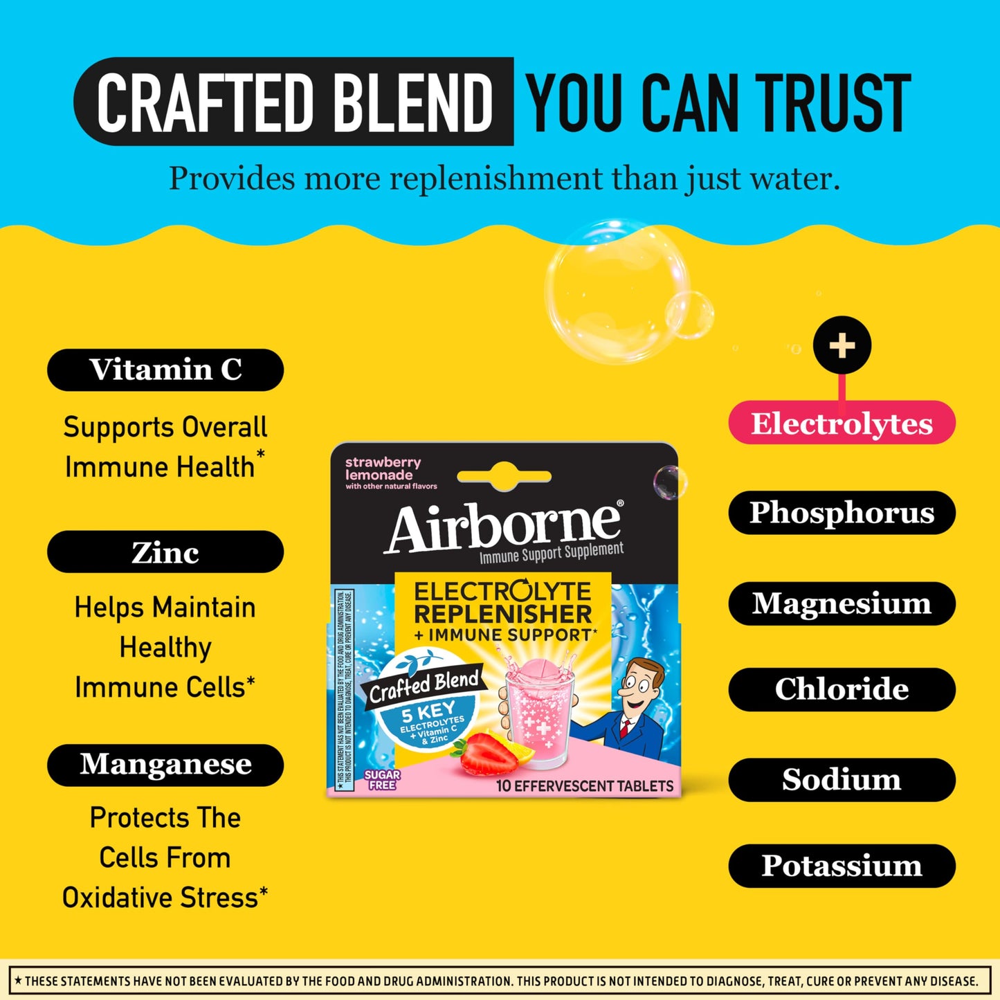 Airborne® Effervescent Tablets - Electrolyte Replenisher - Strawberry Lemon 72/10 ct.