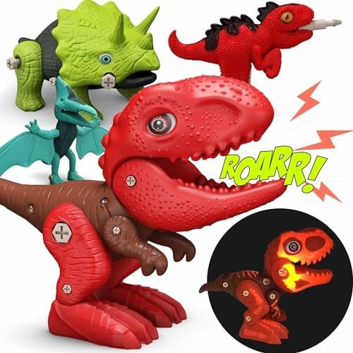 Build your own Dinosaur - Glows in the Dark and Roars - Movable Pieces - Fun and Educational STEM Screw Together Build Toys - Ages 3+