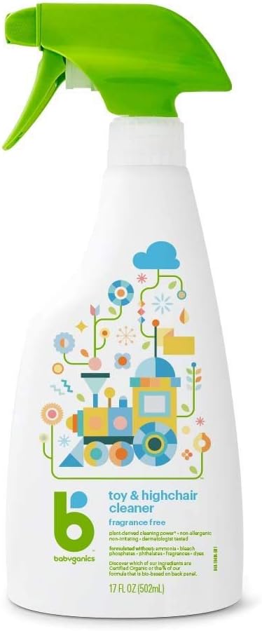 Babyganics Toy & Highchair Cleaner, Pack of 3, Fragrance-Free Multipurpose Household Cleaning Spray for Kids Toys, High Chair, and More, Child Safe, 17oz Spray Bottles