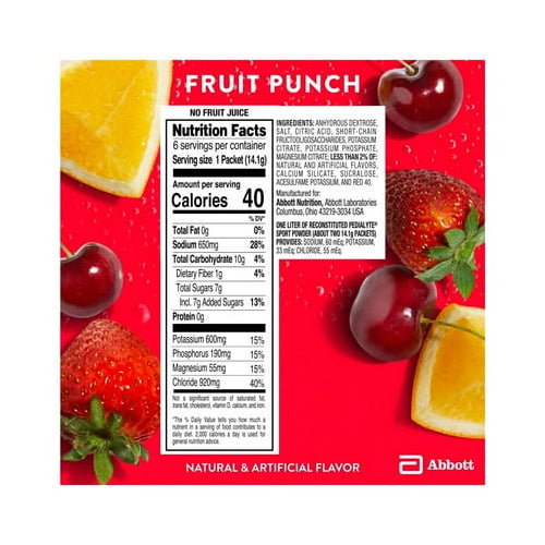 Pedialyte Sport Electrolyte Powder, Fruit Punch, 6 Powder Packets