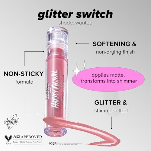 Lottie London Transforming Liquid Lipstick in Wanted, Transforming liquid lipstick with a metallic glitter finish in a nude pink shade