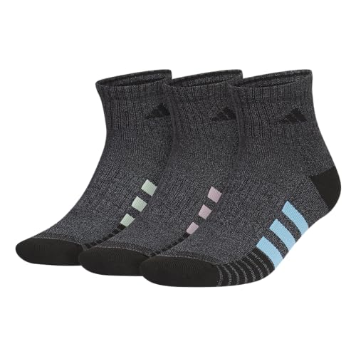 adidas Mens Cushioned Quarter Socks (3-Pair), Black/Onix Grey/Semi Blue Burst, Large