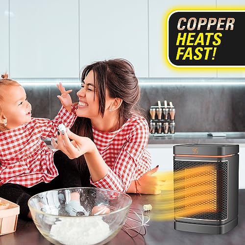 Ontel Handy Heater Copper Core Pure Warmth Ceramic Space Heater (1500 W), Adjustable Thermostat, Portable Heater for the Bedroom, Office, Garage & More, Quiet Small Space Heater