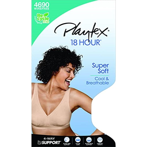 Playtex Women's 18-Hour Super Soft Wireless Full-Coverage, Moisture-Wicking Wirefree Bra, White, 36DD