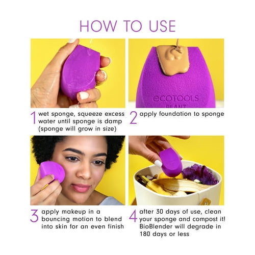 EcoTools Bioblender, Clean Beauty Makeup Blending Sponge, Cruelty Free and Vegan, Purple, 1 Count