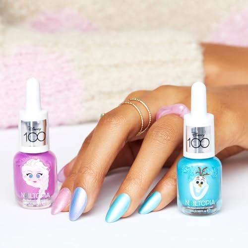 Nailtopia Bio-Sourced Chip Free Nail Lacquer Disney Collection Elsa - Superfood-Infused Polish - Chip Resistant Formula - Quick-Dry, Long Lasting Wear - Pink-Purple Glitter - 0.169 oz