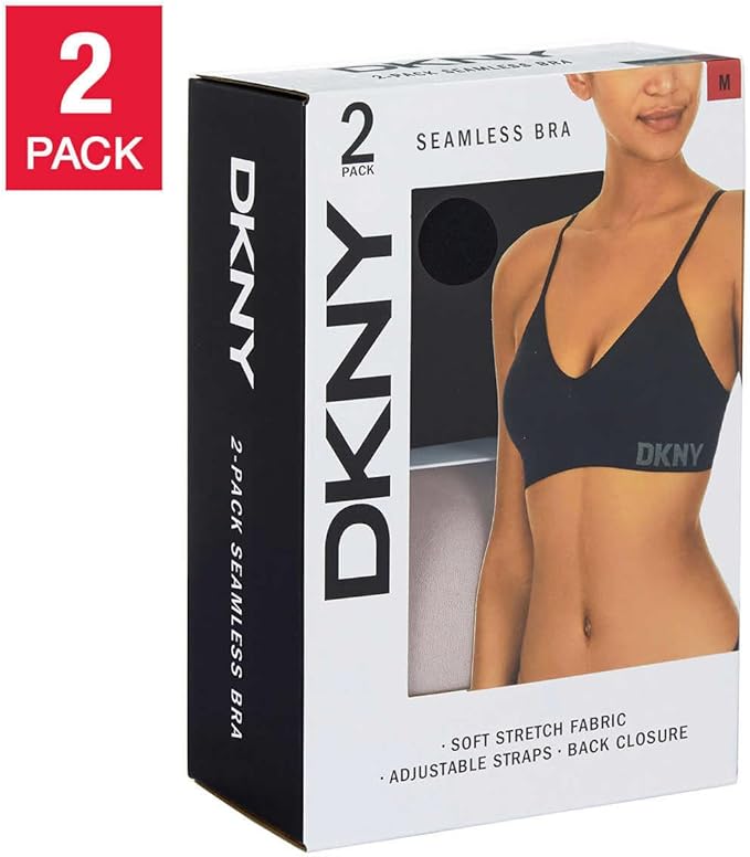 DKNY Women Seamless Bra, 2-Pack, BLACK/SAND, Medium
