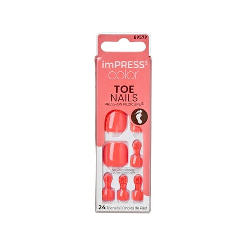 KISS imPRESS Color Square Press-On Toenails, Neon Orange, 24 Pieces