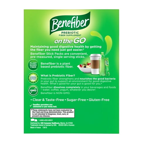 Benefiber On The Go Prebiotic Fiber Powder for Digestive Health, Unflavored Powder Stick Packs - 36 Sticks (Pack of 2)