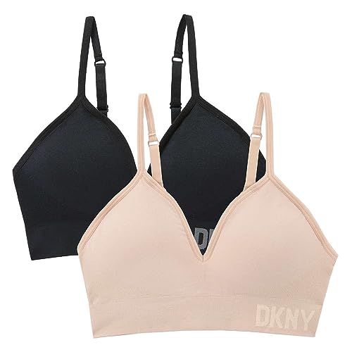 DKNY Women Seamless Bra, 2-Pack, BLACK/SAND, Medium