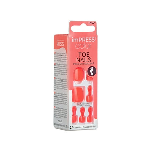 KISS imPRESS Color Square Press-On Toenails, Neon Orange, 24 Pieces