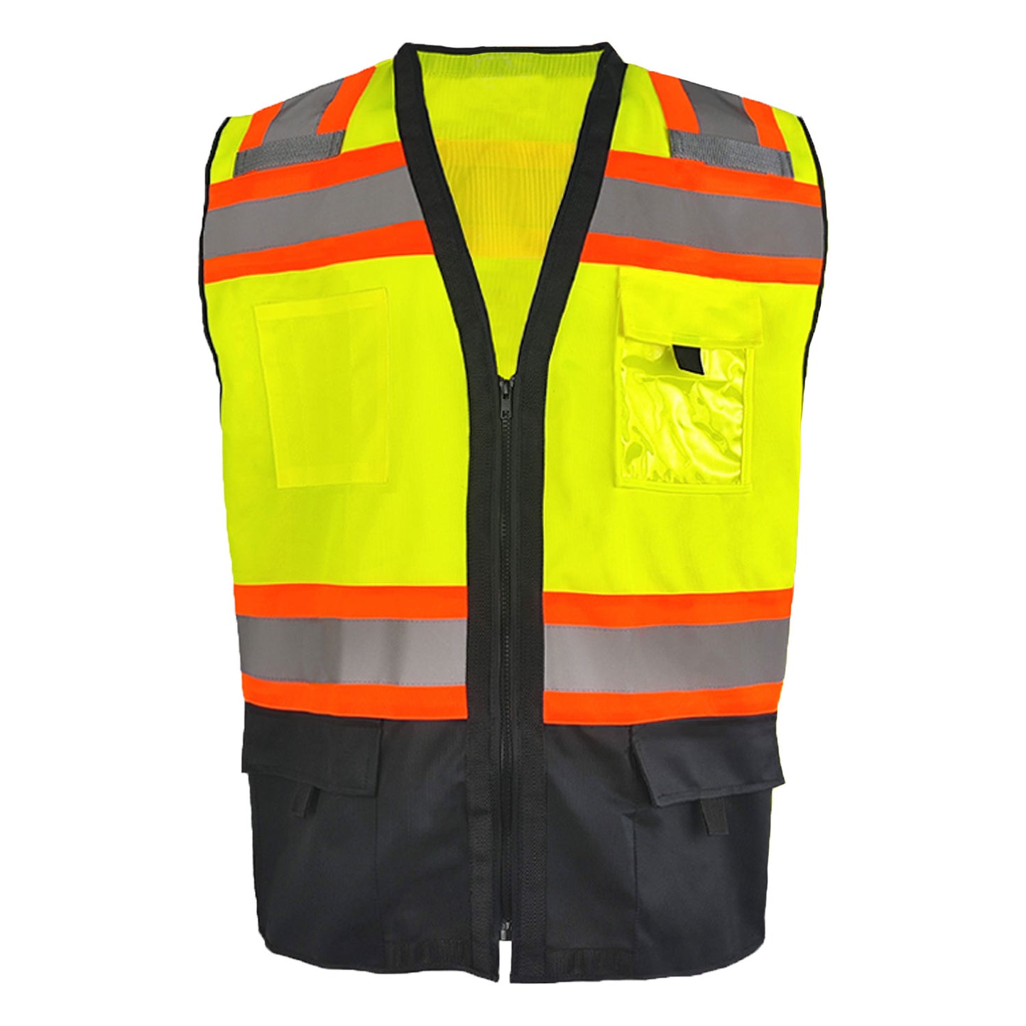 Kasa Style Class 2 High Visibility Safety Unisex Vest Durable Hi Vis Gear 8 Pockets, Reflective Stripes Construction, Night Work Outdoor Sizes M to 7X