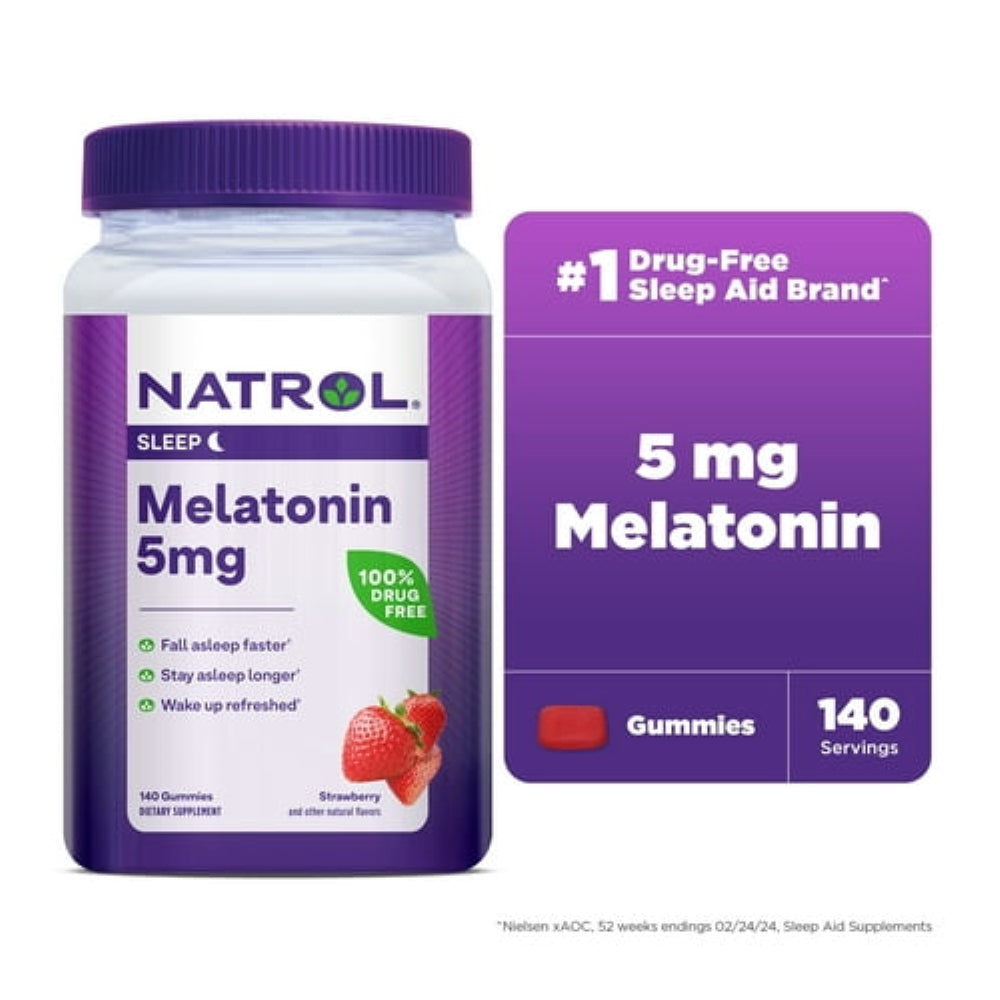 NatrolĀ® Melatonin Gummies, Sleep Support for Adults, Strawberry Flavor, 5mg, 140 Count