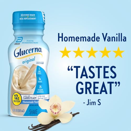 Glucerna Original Nutritional Shake, Diabetic Drink to Support Blood Sugar Management, 10g Protein, 180 Calories, Homemade Vanilla, 8-fl-oz Bottle, 6 Count