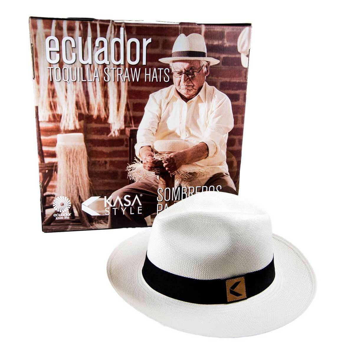 Toquilla Straw Panama Hat Ecuador Handwoven - Fedora Style with Gift Bag and Box