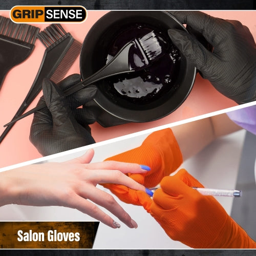 GripSense Nitrile Gloves (2 Packs of 50) - High Density Diamond Grip Orange Gloves - Latex & Powder Free Orange Nitrile Gloves X Large - Mechanic Gloves Extra Thick & Super Strong - Max Dexterity L5