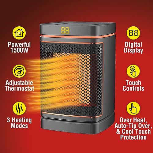 Ontel Handy Heater Copper Core Pure Warmth Ceramic Space Heater (1500 W), Adjustable Thermostat, Portable Heater for the Bedroom, Office, Garage & More, Quiet Small Space Heater