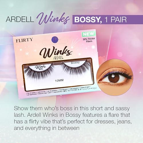 Ardell Winks Bossy Black Lashes, Light Volume, 10mm Flared, Black Band, Customizable Look